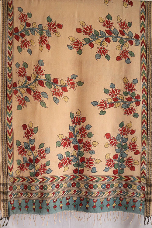 Natural Dye Hand-Painted Kalamkari Tussar Dupatta