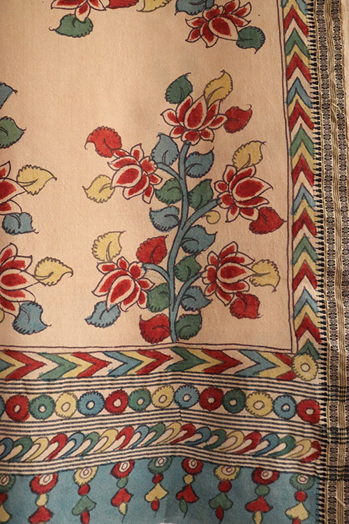 Natural Dye Hand-Painted Kalamkari Tussar Dupatta