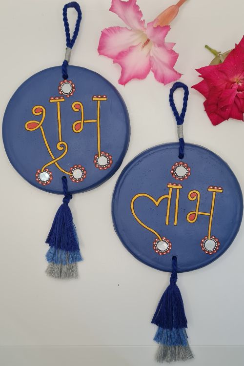 Antarang- Terracotta- Handcrafted-  Blue Shubh And Labh -