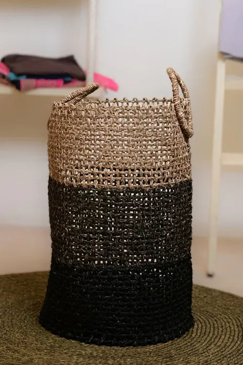 Kadam Haat Handmade Sabai Grass Laundry Basket (Black)