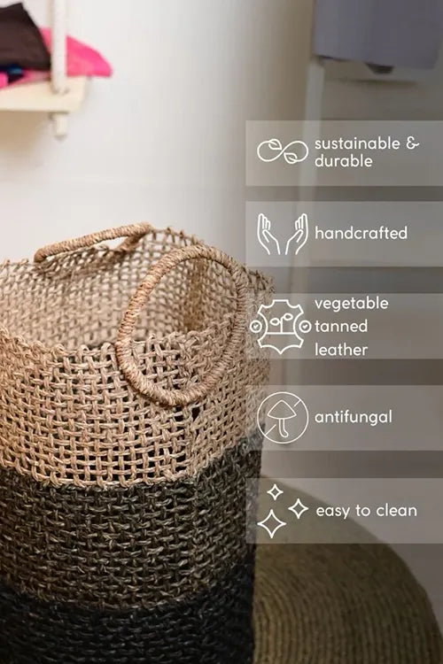 Kadam Haat Handmade Sabai Grass Laundry Basket (Black)