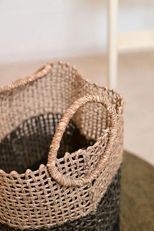 Kadam Haat Handmade Sabai Grass Laundry Basket (Black)