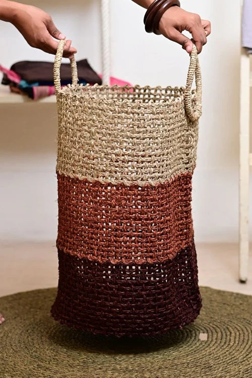 Handmade Sabai Grass Laundry Basket (Brown)