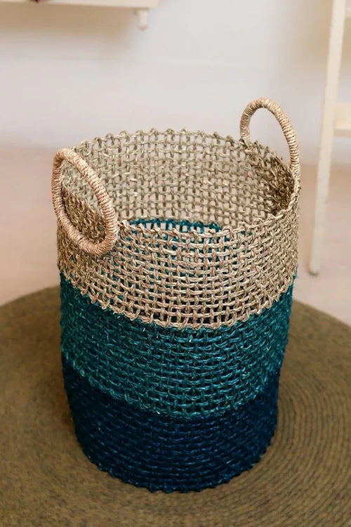 Kadam Haat Handmade Sabai Grass Laundry Basket (Indigo)