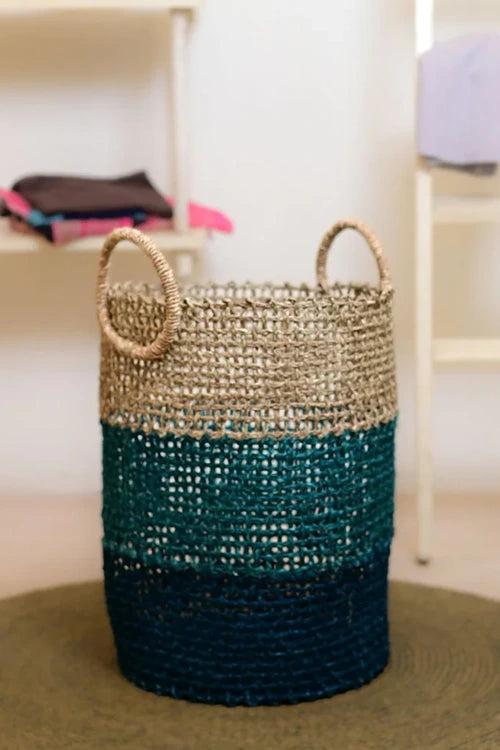 Kadam Haat Handmade Sabai Grass Laundry Basket (Indigo)