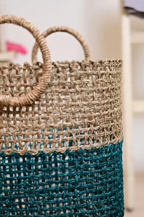 Kadam Haat Handmade Sabai Grass Laundry Basket (Indigo)
