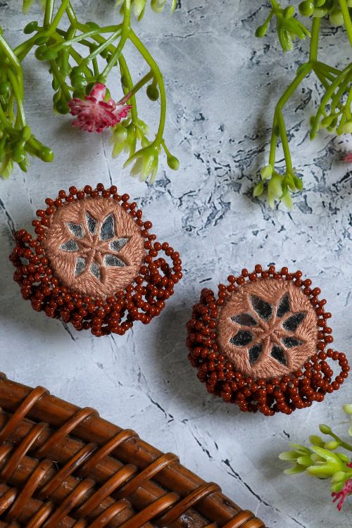 Antarang-  Bhoomi (Brown)  Bead Jumki Earing,  100% Cotton.  Hand Made By Divyang Rural Women.