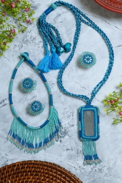 Antarang- Aasmani (Blue) Jumki Full Set - Hand Made By Divyang Rural Women Artisans.
