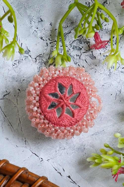 Antarang-  Gulabi (Pink)  Bead Jumki Ring,  100% Cotton. Hand Made By Divyang Rural Women.