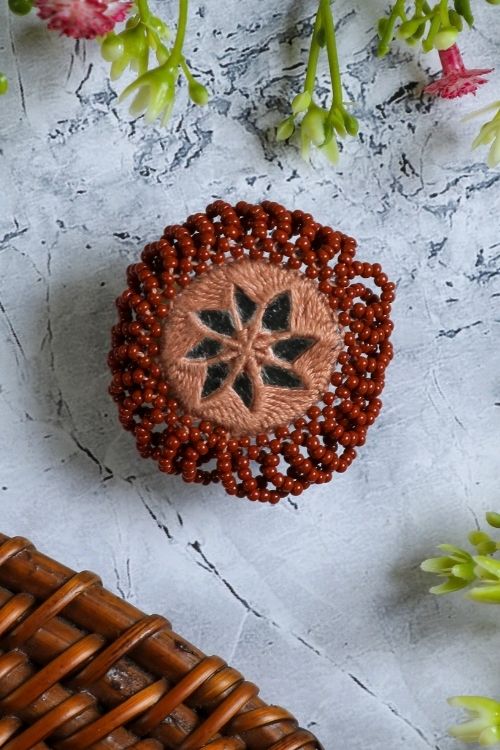 Antarang- Bhoomi (Brown) Bead Jumki Ring,  100% Cotton. Hand Made By Divyang Rural Women.