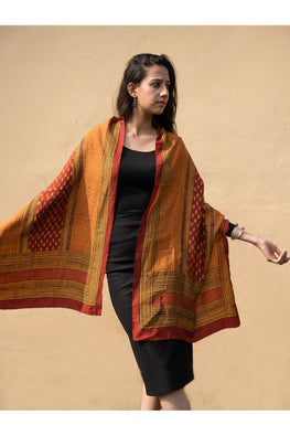 Bagh Hand Block Printed - Pure Crepe Silk Stole - 1