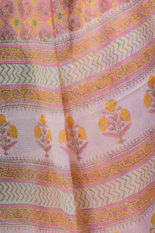 TICH Bagru Sanganeri Block Printed Kota Saree - Spring  (Without Blouse Piece)