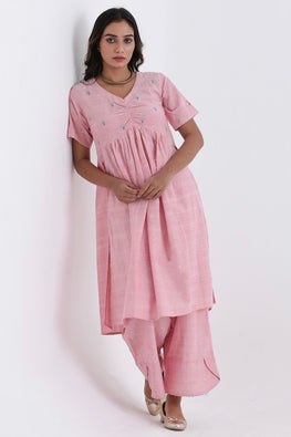 Bebaak Pankhuri Pink Cotton Tunic Dress Set For Women Online