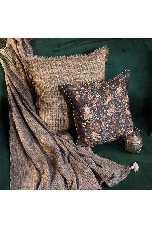 Onset Homes Waadi Chenile Brown Cushion Cover Without Embroidery