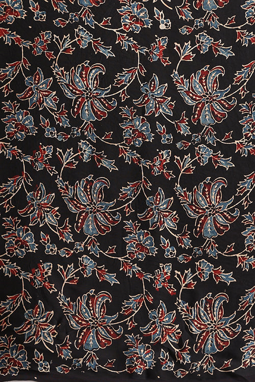 Tenaaro  Ajrakh Hand Block Printed Modal Silk Saree (Black22)