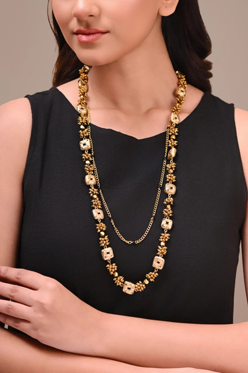 Miharu Dokra Golden Brass Bead Layer Necklace