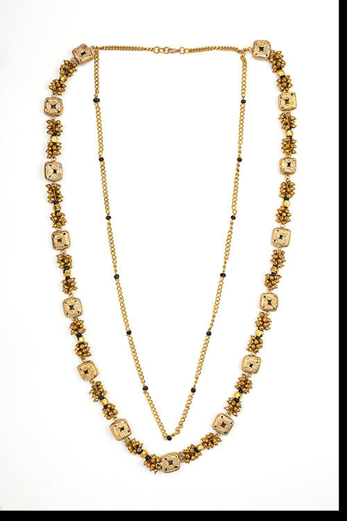 Miharu Dokra Golden Brass Bead Layer Necklace