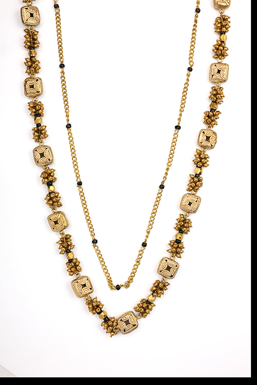 Miharu Dokra Golden Brass Bead Layer Necklace