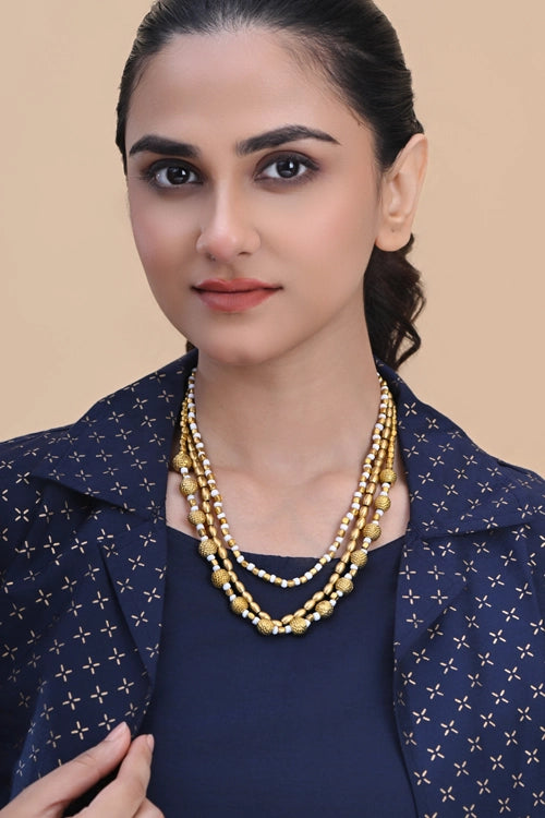 Miharu White Gold Tone Dokra Layered Necklace