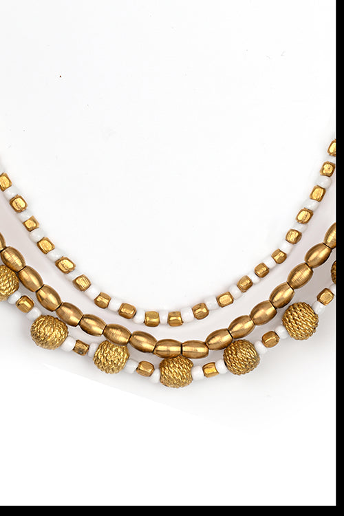 Miharu White Gold Tone Dokra Layered Necklace