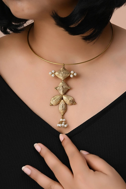 Miharu Naira Hasuli Dokra Necklace