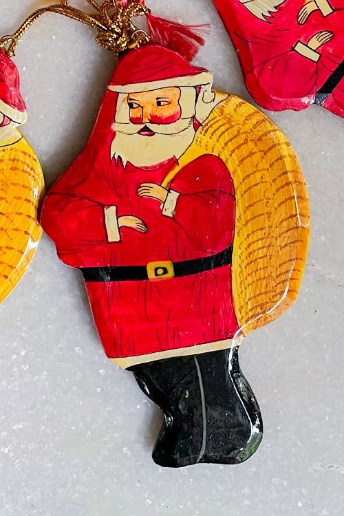 TICH  Kashmiri Art Xmas Decorations - Set Of 6 (3 Moons, 3 Santa)