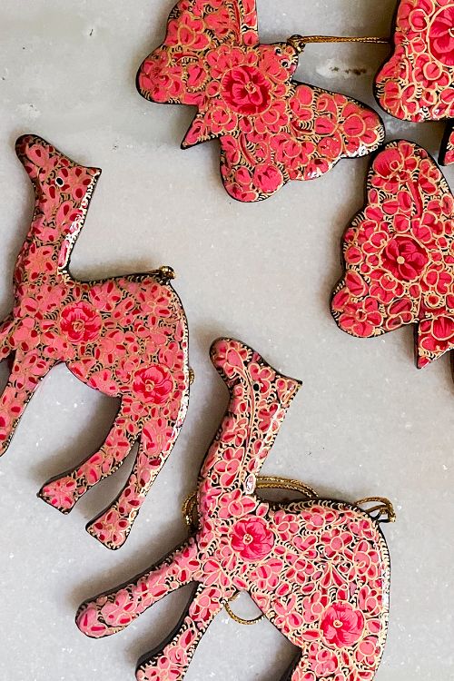 TICH  Kashmiri Art Xmas Decorations - Set Of 9 (3 Stars, 3 Butterflies, 3 Camels)