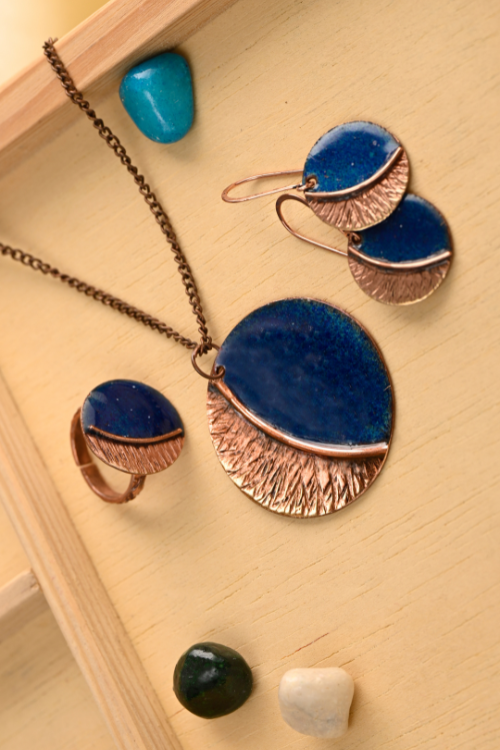 EkiBeki Hand Crafted Copper Enamel - Kakan Blue Set