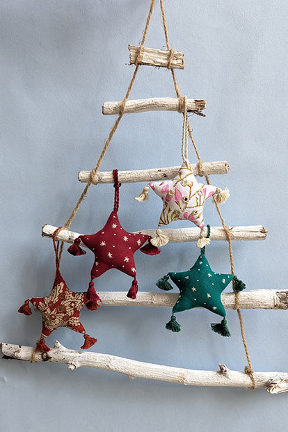 Okhai “Felize” Set of 4 Hand-Embroidered and Mirror work Pure Christmas Ornaments