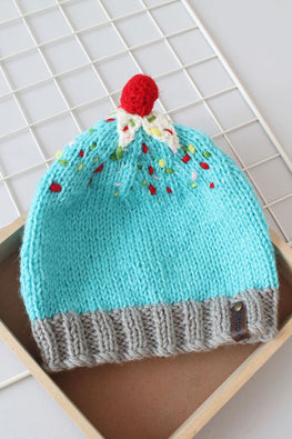 Woonie "Ice-Cream" Handmade Knitted Blue Cap For Kids