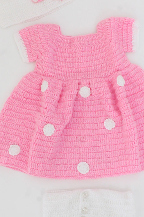Ajoobaa "Polka Dot" Frock Set With Diaper Cover- Pink