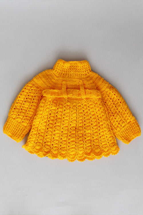 Handmade Crochet "Self Design" baby Dress - Yellow