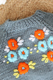 Handknitted Floral "Embroidered" Sweater for Kids - Light Grey