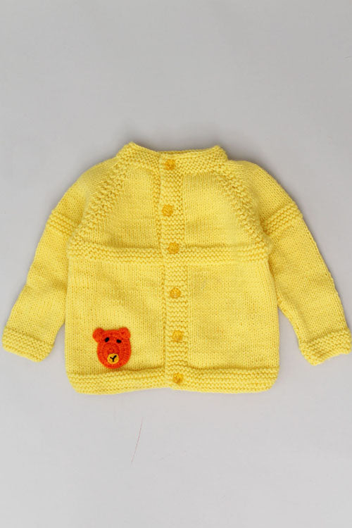 Ajoobaa Handknitted "Bear Applique" Sweater Pant Set -Yellow
