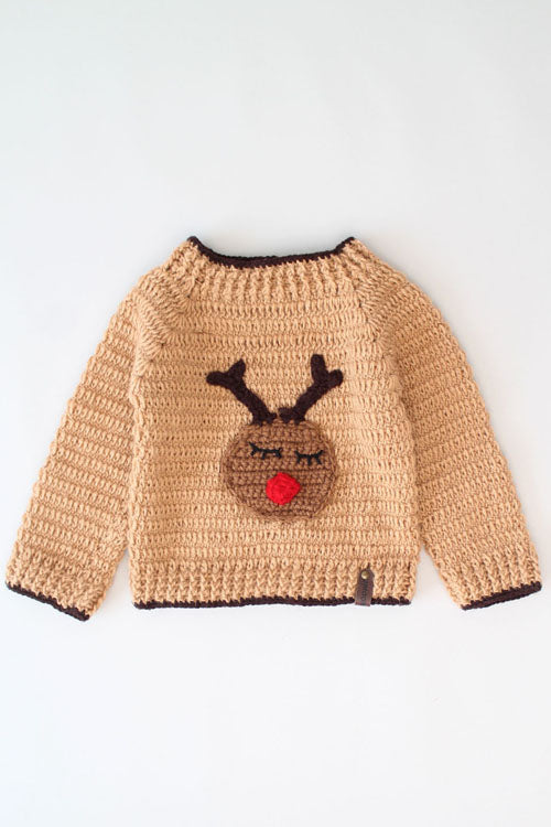 Ajoobaa "Reindeer Face" Sweater & Pants Set With Cap & Boots - Beige