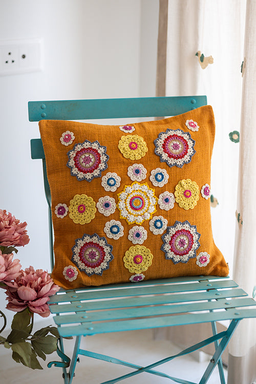 Samoolam Prakriti Cushion Cover ~ Mustard Mandalas