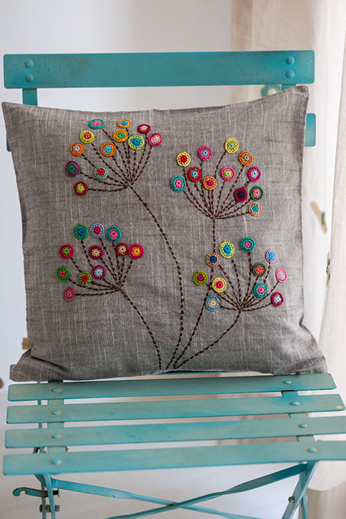 Samoolam Prakriti Cushion Cover ~  Grey Blossom