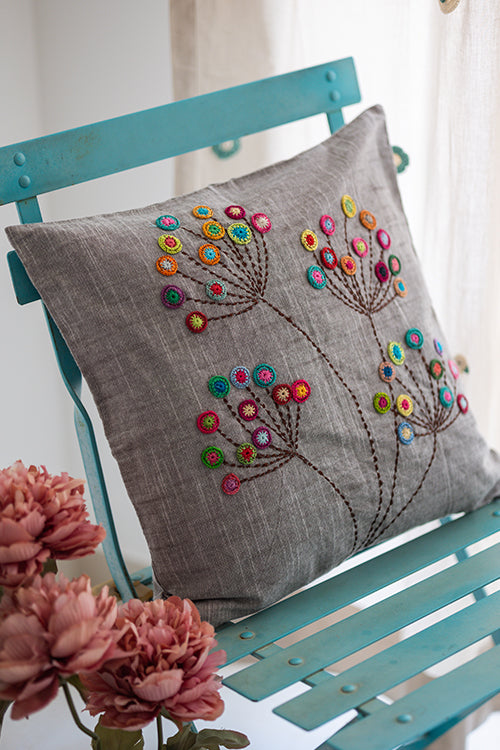Samoolam Prakriti Cushion Cover ~  Grey Blossom