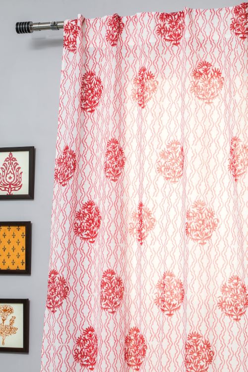 Sooti Syahi Dazzling Rose Hand Block Printed Door Curtain