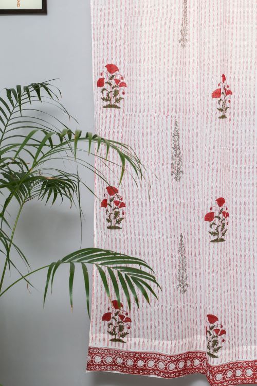 Sooti Syahi Red Retreat Hand Block Printed Door Curtain