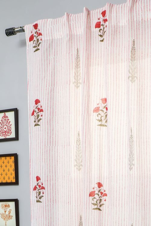 Sooti Syahi Red Retreat Hand Block Printed Door Curtain