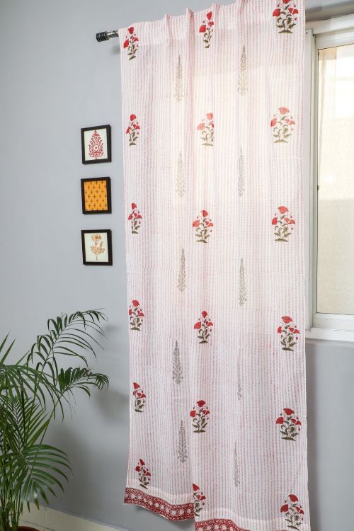 Sooti Syahi Red Retreat Hand Block Printed Door Curtain