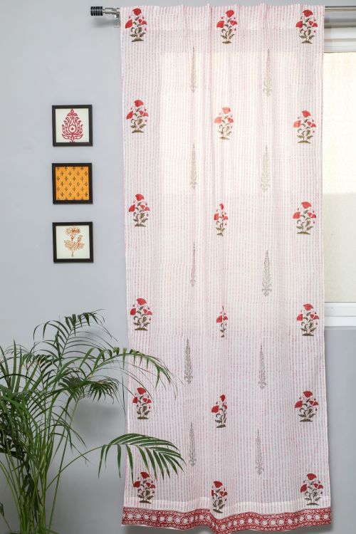 Sooti Syahi Red Retreat Hand Block Printed Door Curtain
