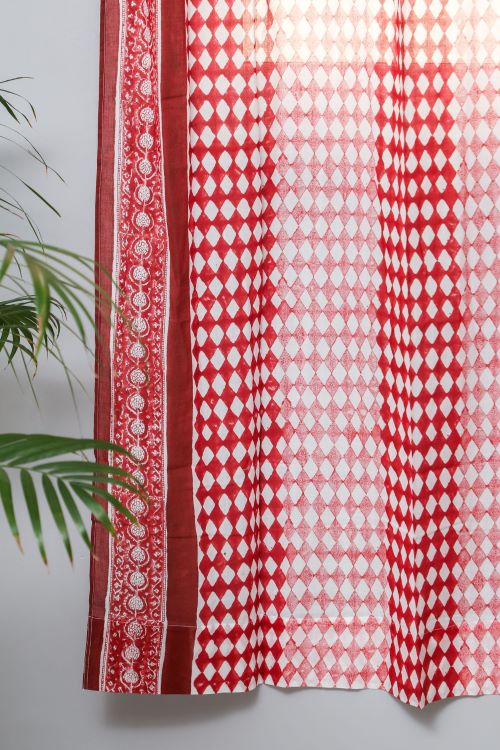 Artistic Red Illusions Hand Block Printed Door Curtain