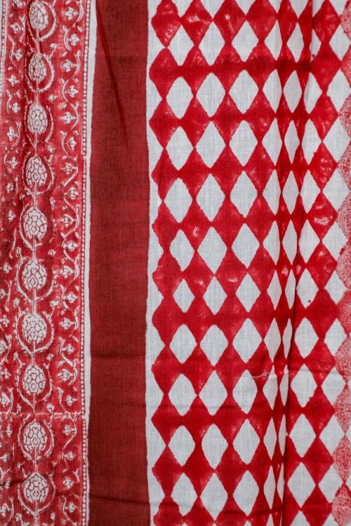 Artistic Red Illusions Hand Block Printed Door Curtain