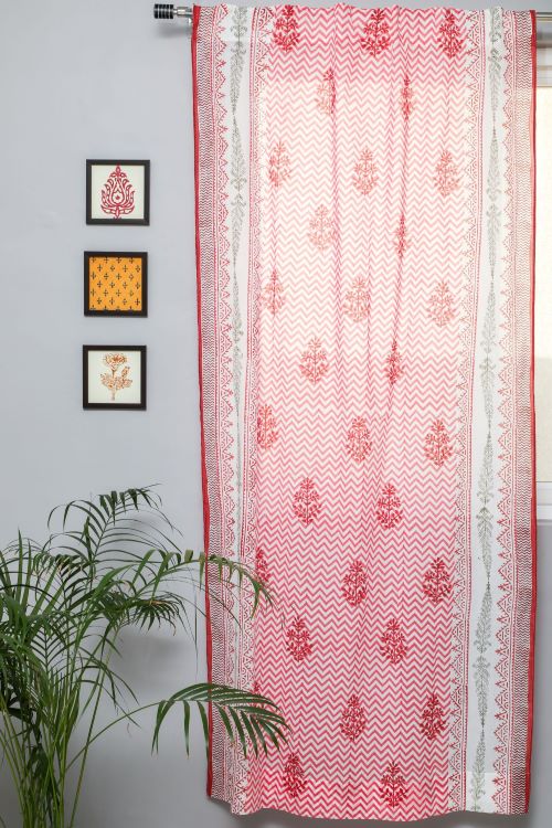Sooti Syahi Blast Colour Red Hand Block Printed Door Curtain