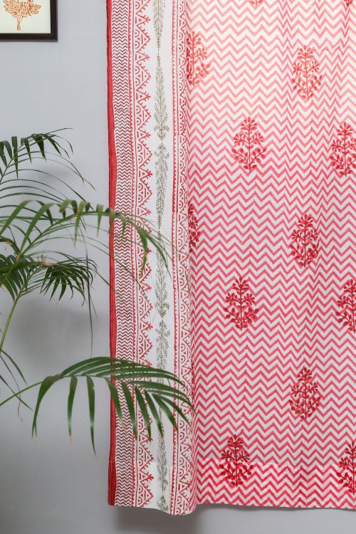 Sooti Syahi Blast Colour Red Hand Block Printed Door Curtain
