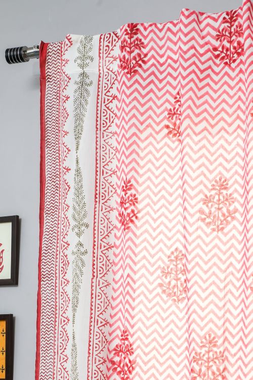 Sooti Syahi Blast Colour Red Hand Block Printed Door Curtain