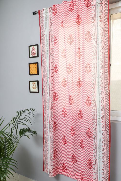Sooti Syahi Blast Colour Red Hand Block Printed Door Curtain