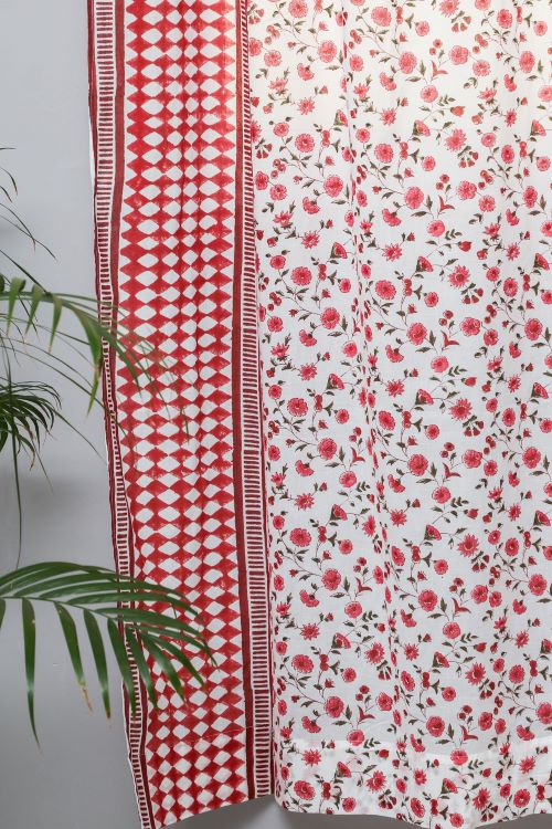 Sooti Syahi Anemone Orchid Hand Block Printed Door Curtain